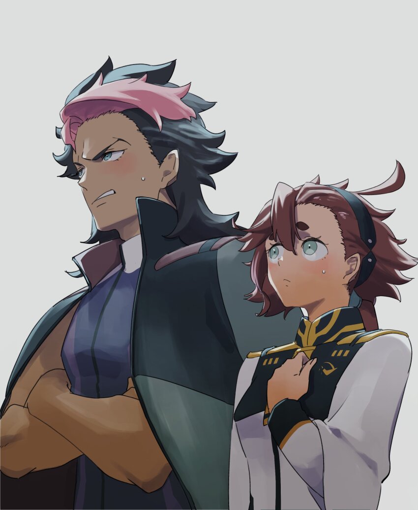 1boy, absurdres, ahoge, annoyed, asticassia_school_uniform, averting_eyes, black_hair, black_hairband