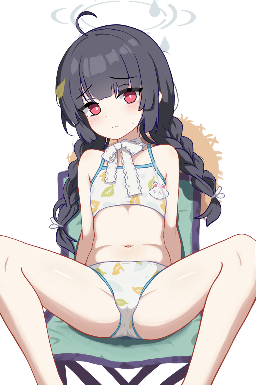 1girl, absurdres, ahoge, bikini, black_hair, blue_archive, blush, braid