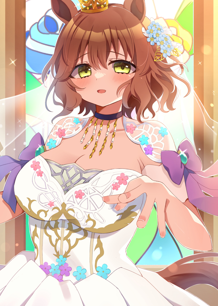 1girl, absurdres, alternate_costume, animal_ears, aston_machan_(haute_couture_memory)_(umamusume), aston_machan_(umamusume), blush, breasts