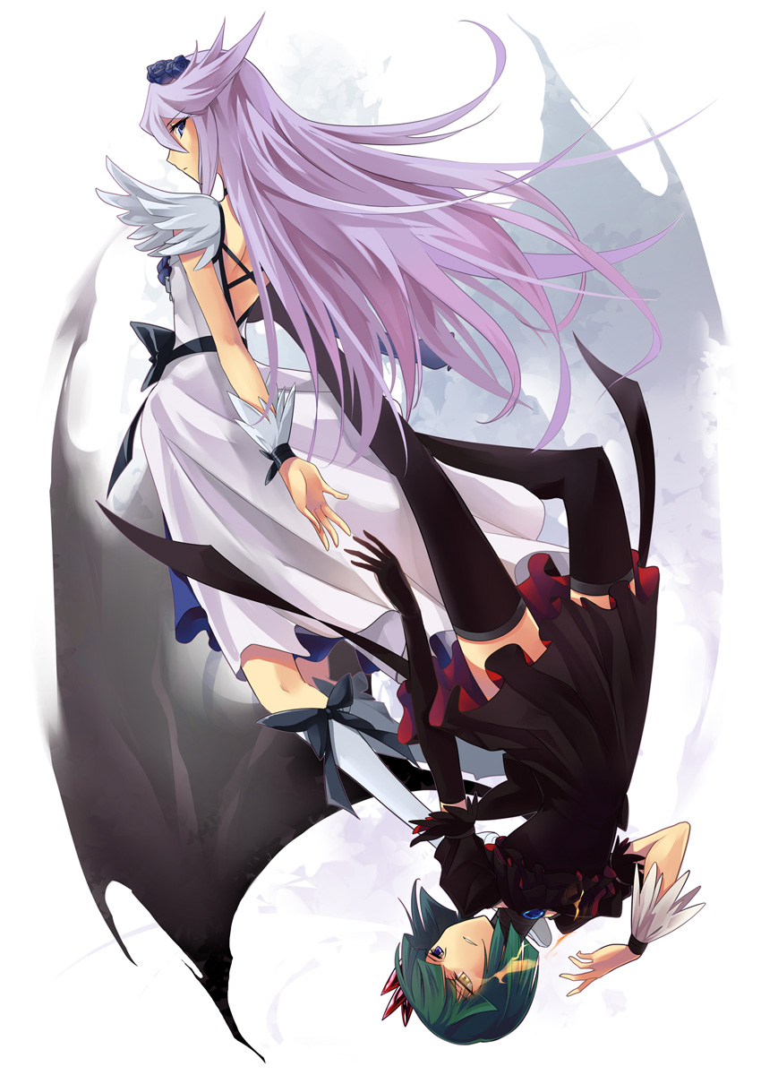 10s, 2girls, blue_eyes, boots, bow, cure_moonlight, dark_precure, dress