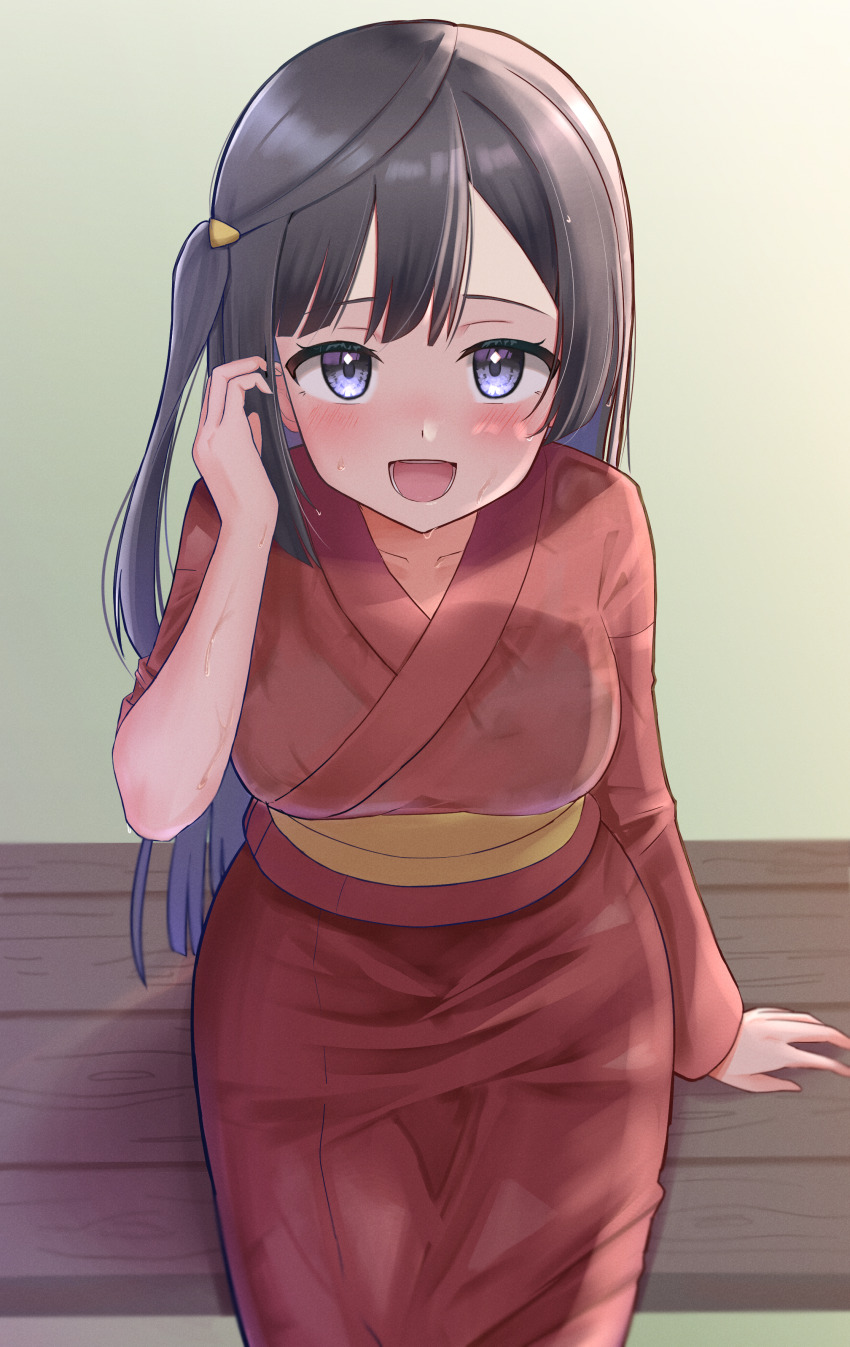 1girl, absurdres, black_hair, blush, breasts, collarbone, commentary, grey_eyes