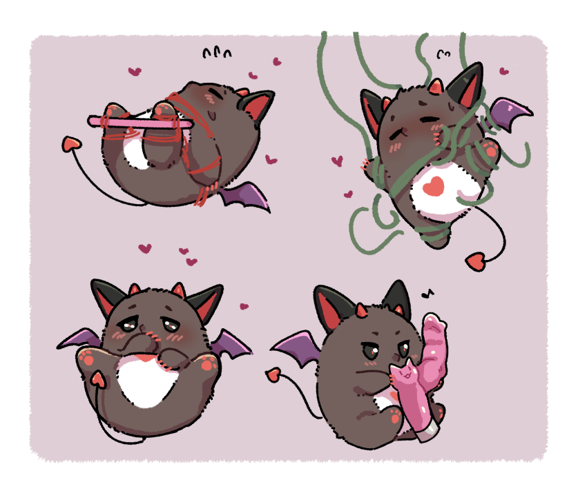 1boy, bat_(animal), bat_wings, blush, demon_horns, demon_tail, demon_wings, dildo