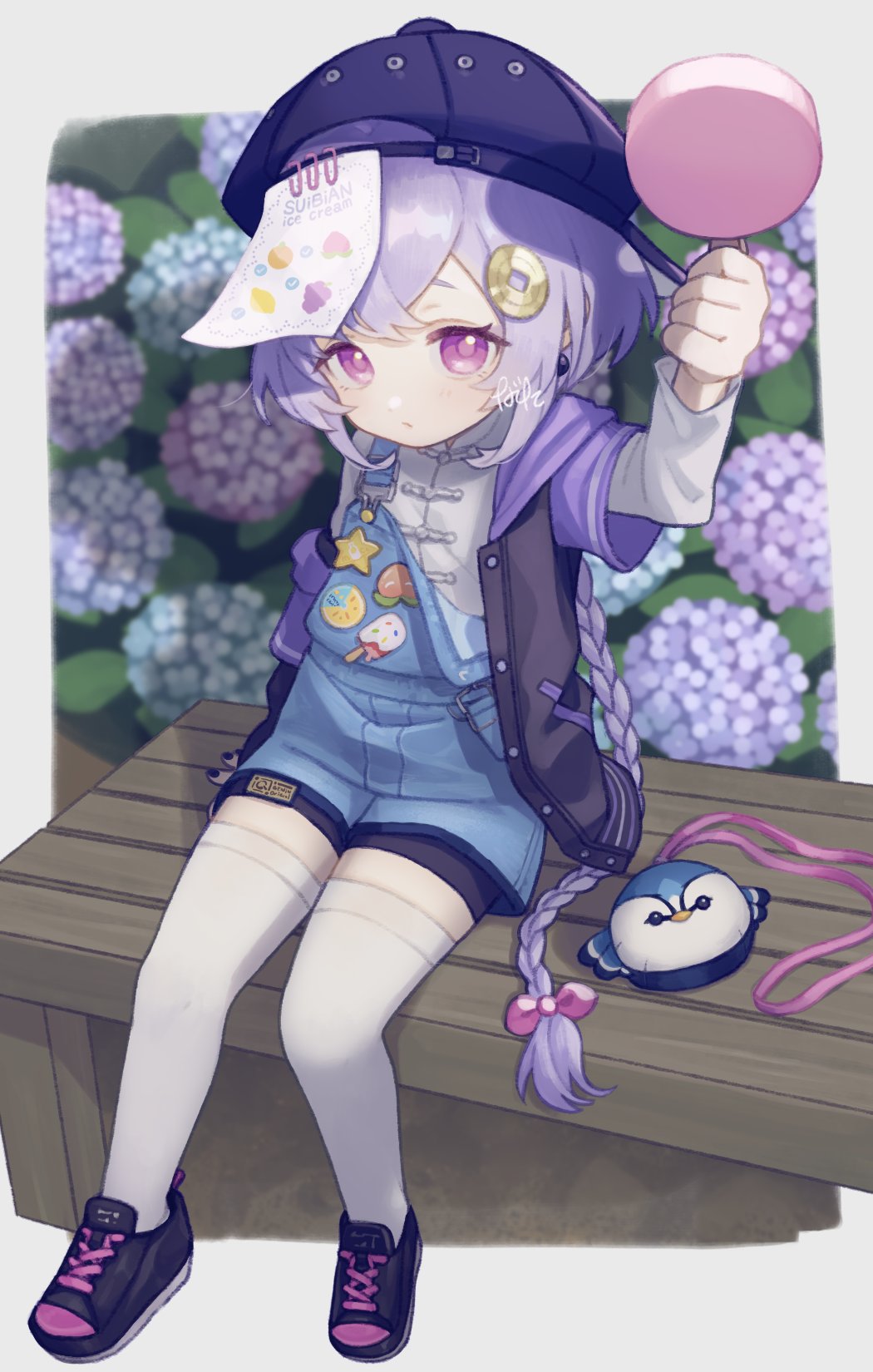 1girl, 750x077, alternate_costume, black_shoes, braid, coin_hair_ornament, flower, genshin_impact