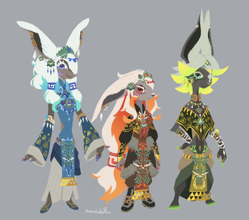 1girl, 2others, aqua_hair, aqua_headwear, artist_name, barefoot, black_footwear, blue_eyes