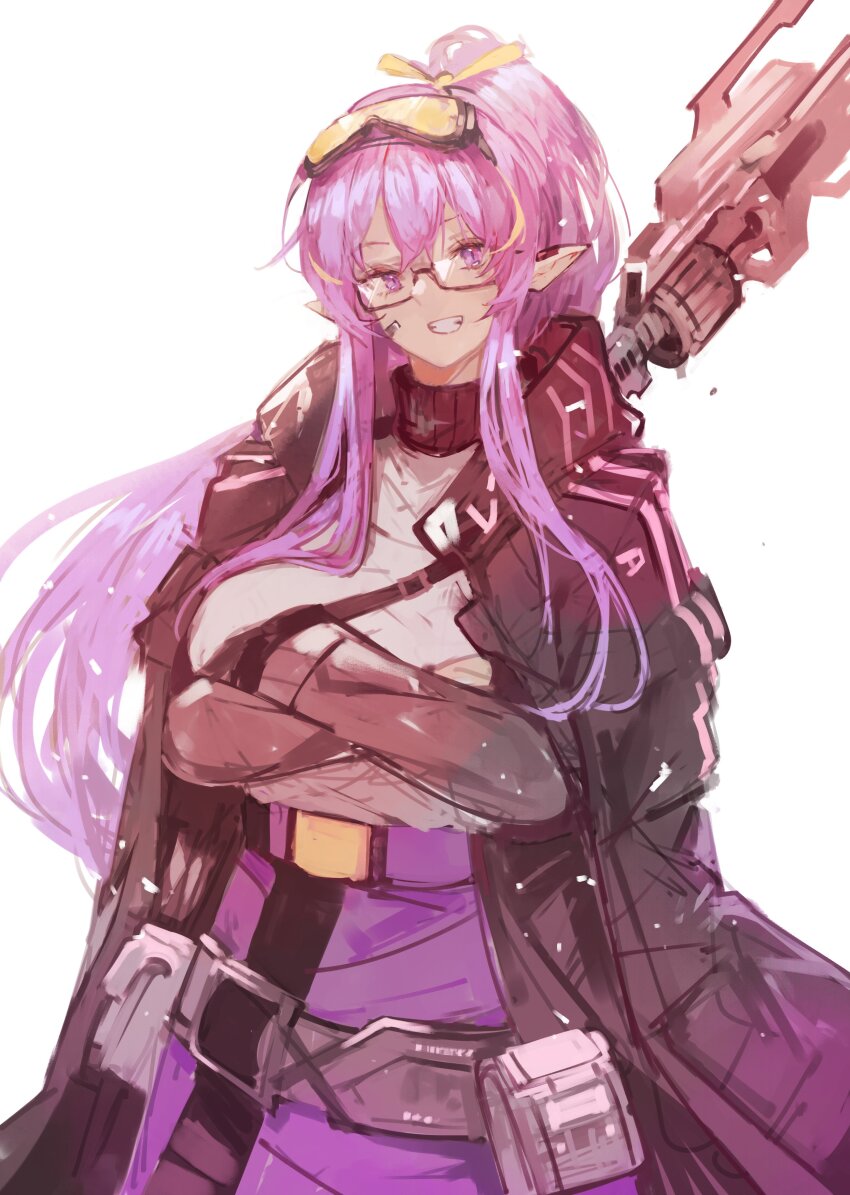 1girl, absurdres, alternate_costume, arknights, black_jacket, breasts, commentary, crossed_arms