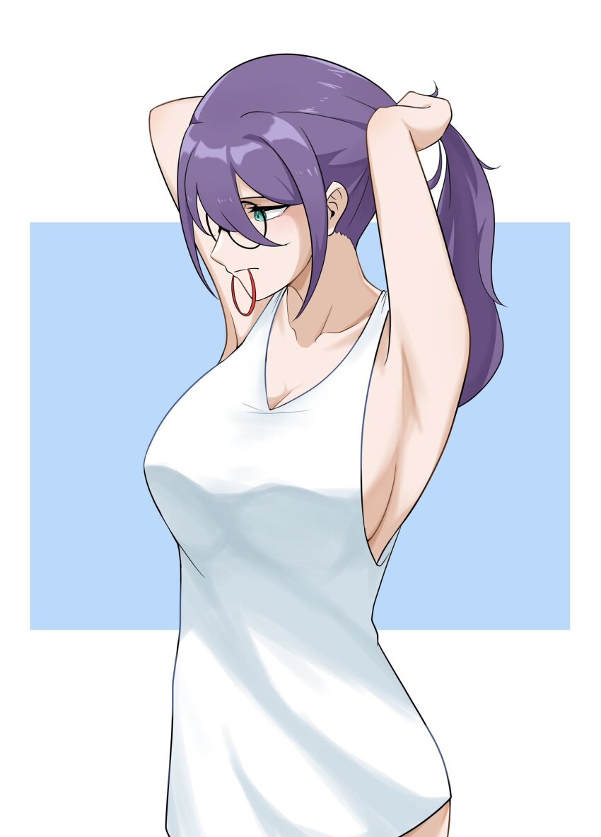 1girl, armpits, cowboy_shot, glasses, highres, hoshimi_junna, long_hair, looking_at_viewer