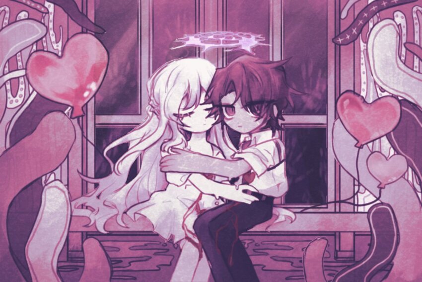 1boy, 1girl, black_pants, blood, braid, brown_eyes, brown_hair, catherine_earnshaw