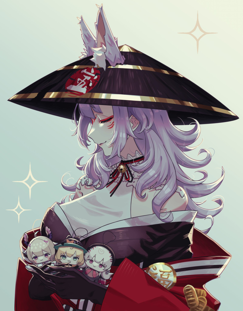 4girls, animal_ear_fluff, animal_ears, black_gloves, breasts, closed_eyes, enna_alouette, enna_alouette_(1st_costume)