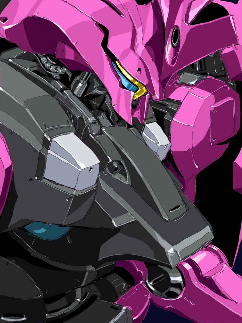 assault_visor, black_background, dilanza_guel_custom, from_side, gundam, gundam_suisei_no_majo, highres, horns