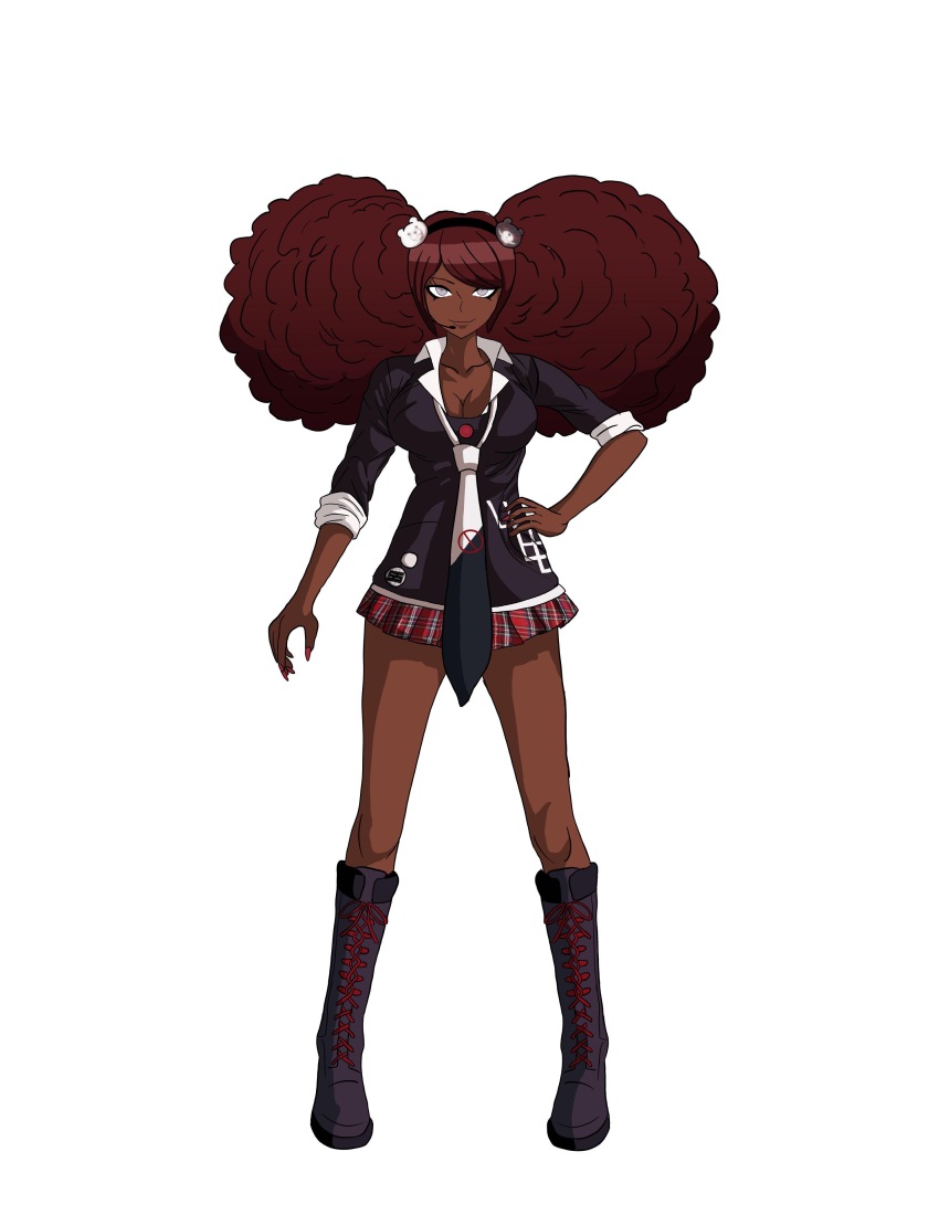 1girl, absurdres, afro, afro_puffs, bear_hair_ornament, black_hair, black_hairband, black_headband