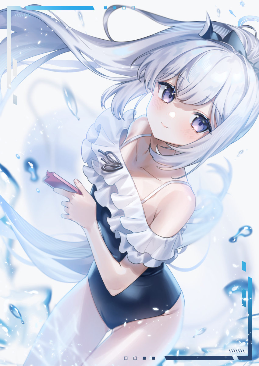 1girl, absurdres, alternate_costume, alternate_hairstyle, bare_shoulders, blue_archive, blue_bow, blue_hair