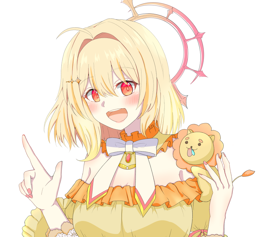 1girl, ahoge, blonde_hair, blush, bow, bowtie, breasts, cleavage