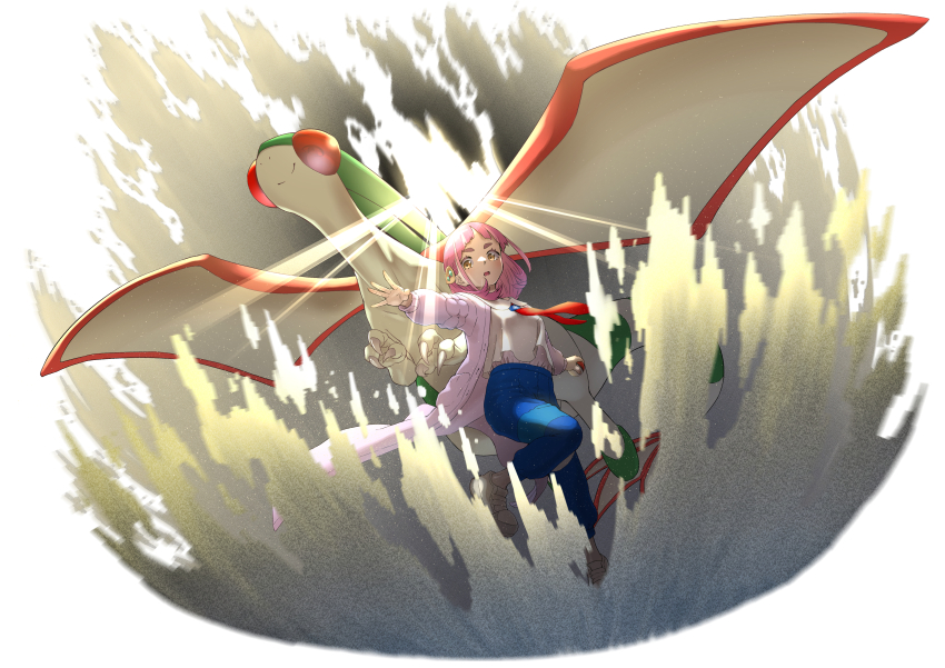 1girl, absurdres, blue_pants, border, coat, collared_shirt, commentary_request, eyelashes