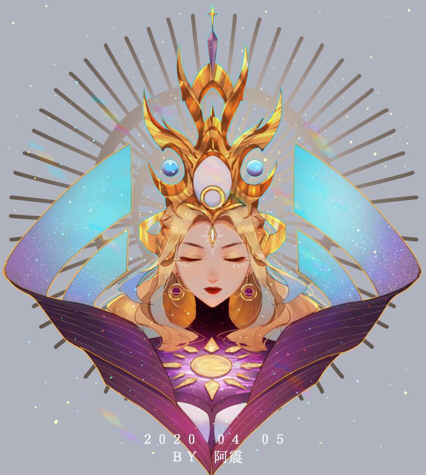 1girl, artist_name, blonde_hair, closed_eyes, closed_mouth, cropped_head, dated, earrings