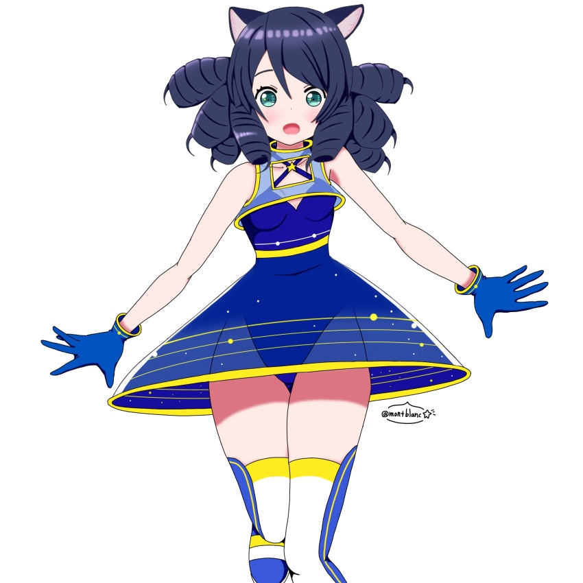 1girl, blue_leotard, breasts, cat_girl, cyan_(show_by_rock!!), highres, kozuya_spica, leotard