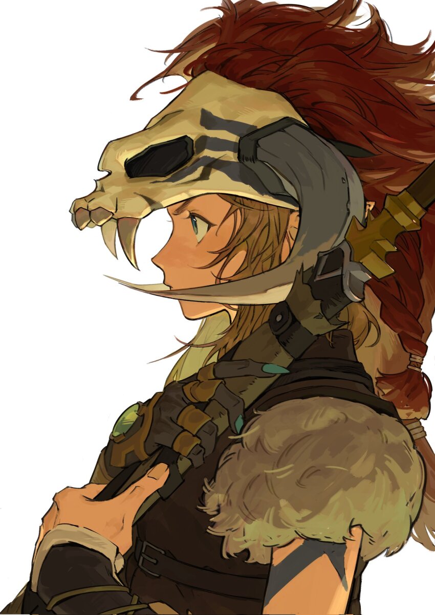 1boy, barbarian_set_(zelda), blonde_hair, fingernails, from_side, fur_trim, gem, grey_nails