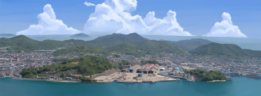 carp1985, cityscape, cloud, day, forest, highres, landscape, long_image, nature, no_humans, ocean, original, real_world_location, scenery, sky, water, wide_image