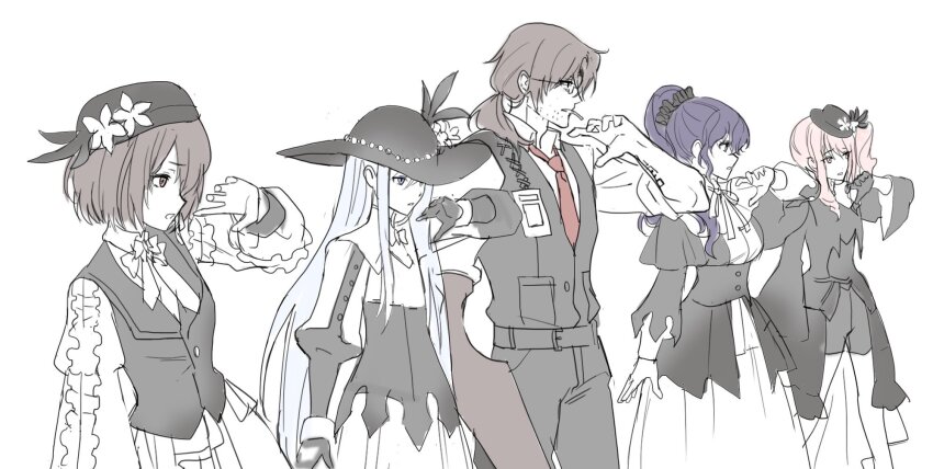 1boy, 1other, 25-ji_nightcord_de._(project_sekai), 3girls, akiyama_mizuki, arthropod_limbs, asahina_mafuyu, black_dress