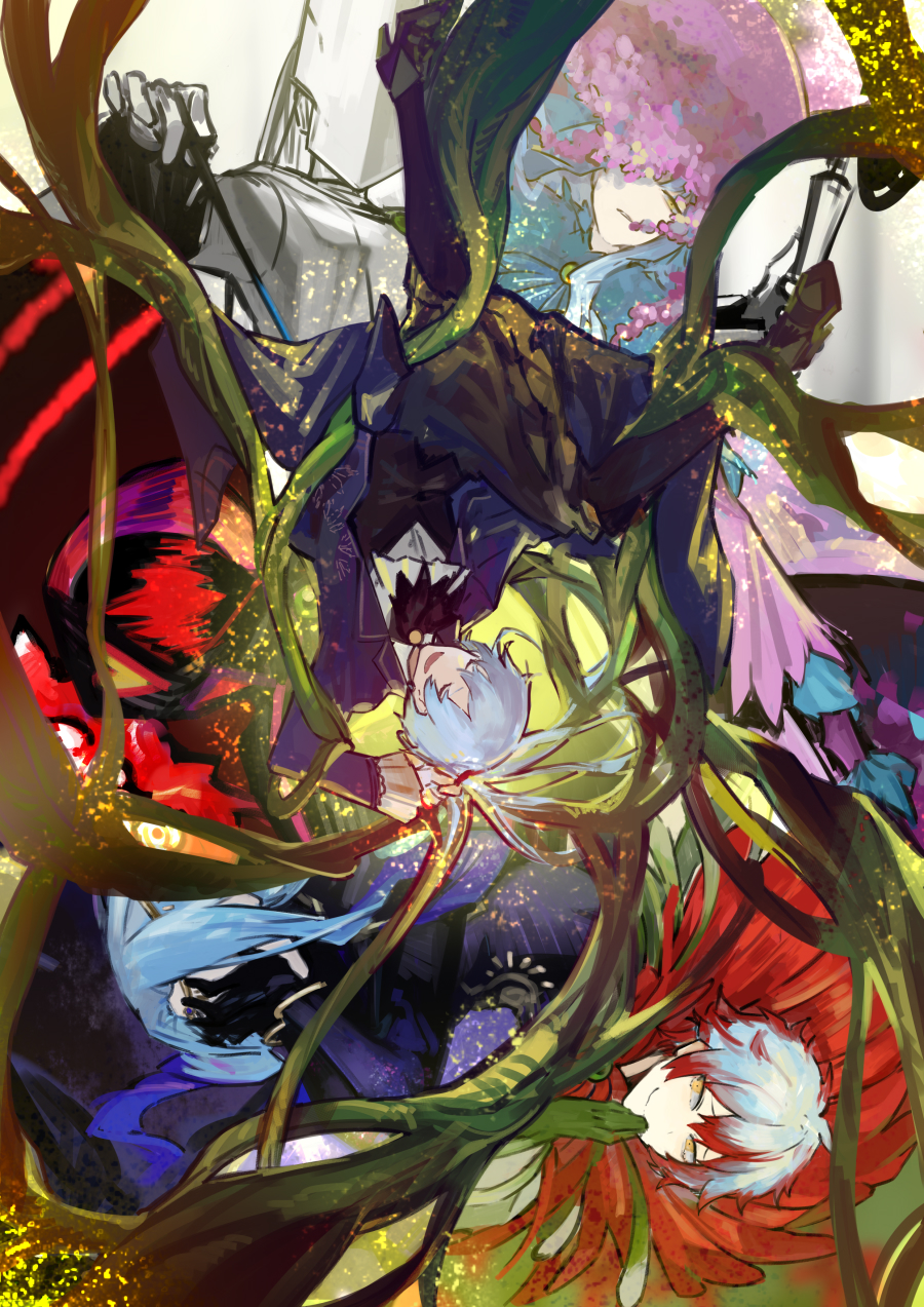 1girl, angela_(project_moon), black_footwear, black_pantyhose, black_skirt, black_vest, blue_coat, blue_hair