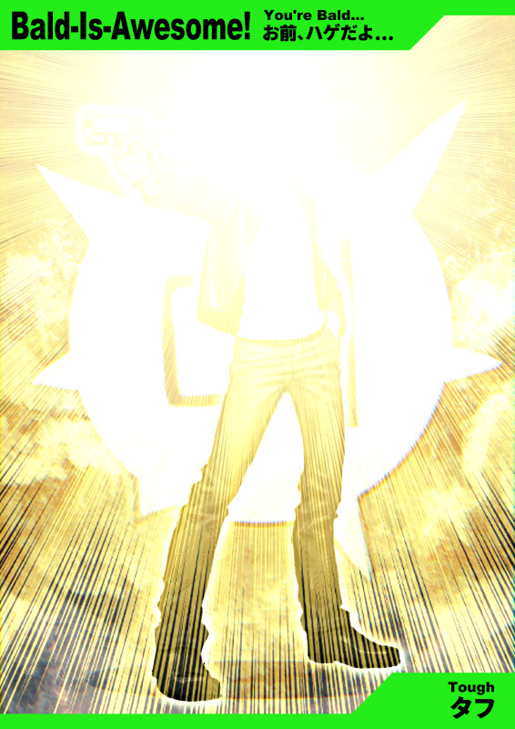 1boy, aura, bald, black_footwear, blind, blue_pants, brown_jacket, clenched_teeth