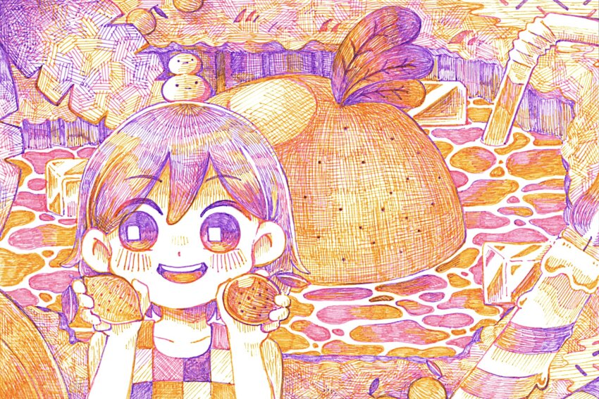 1boy, 720m_orange, blush, collarbone, colored_skin, drinking_straw, food, fruit