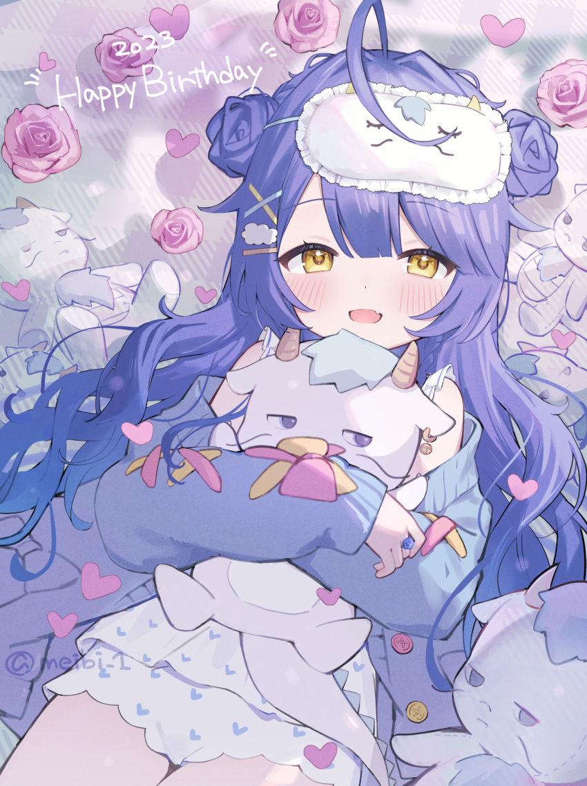 1girl, abstract_background, ahoge, alternate_costume, amamiya_kokoro, amamiya_kokoro_(6th_costume), bare_legs, blue_cardigan