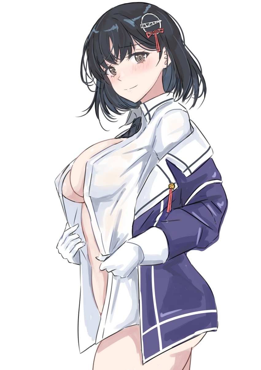 1girl, absurdres, black_hair, black_necktie, bob_cut, breasts, brown_eyes, collared_shirt