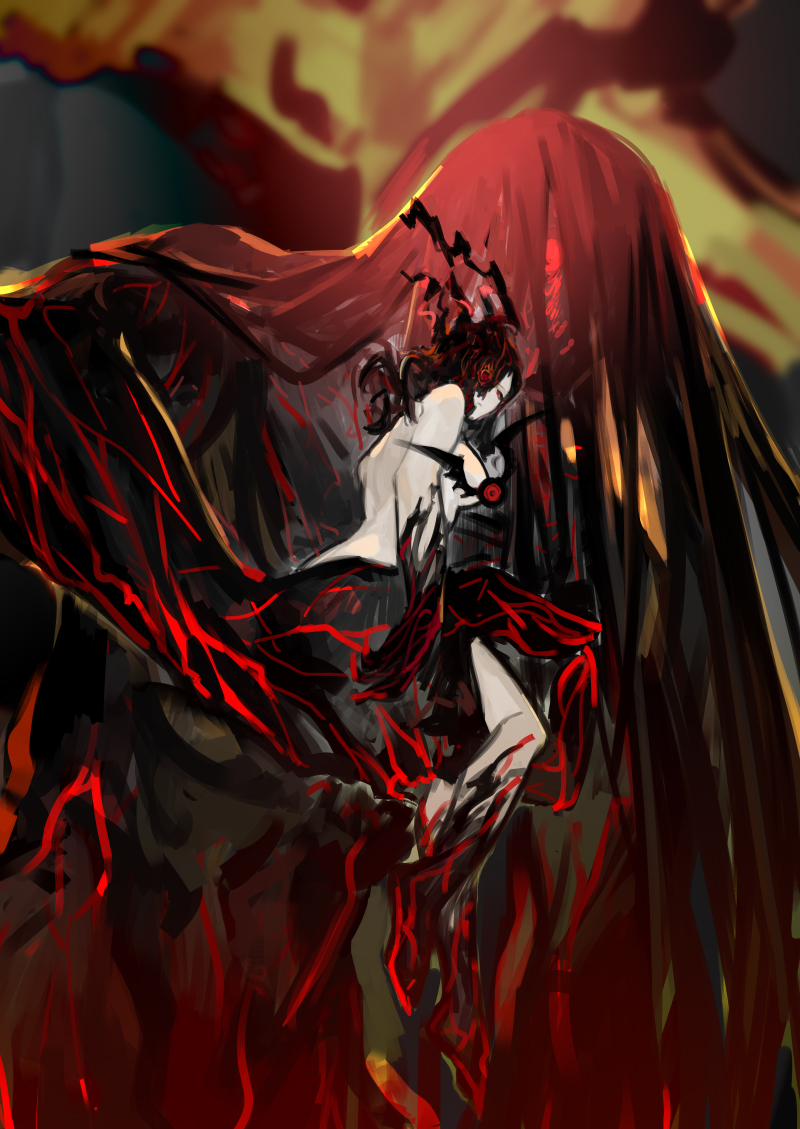 1boy, 1girl, bat_(animal), black_hair, blood, blood_vessels, breasts, brown_hair