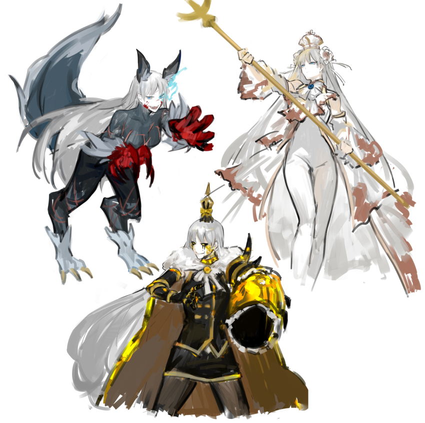 1girl, angelica_(project_moon), animal_ears, ascot, big_and_will_be_bad_wolf, black_pantyhose, black_vest, blood