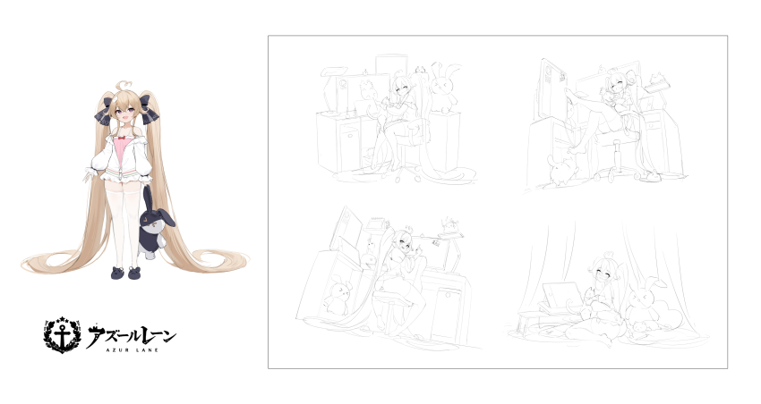 1girl, absurdly_long_hair, absurdres, ahoge, animal_slippers, attilio_regolo_(azur_lane), attilio_regolo_(castle_of_inspiration)_(azur_lane), azur_lane