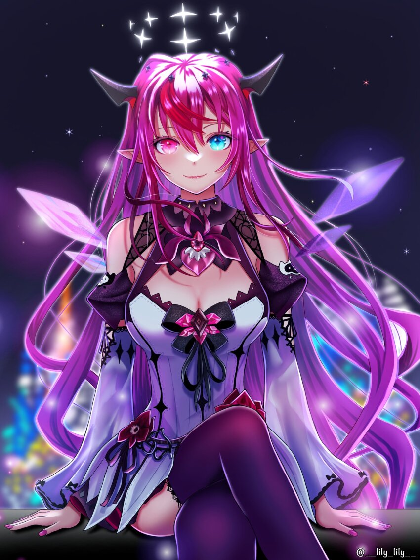 1girl, black_bow, blue_eyes, bow, breasts, brooch, cleavage, commentary