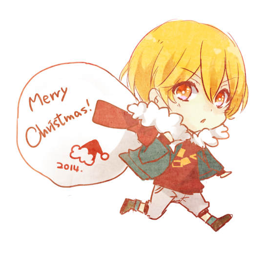 1boy, 2014, blonde_hair, bright_pupils, brown_shoes, carrying_over_shoulder, chestnut_mouth, chibi