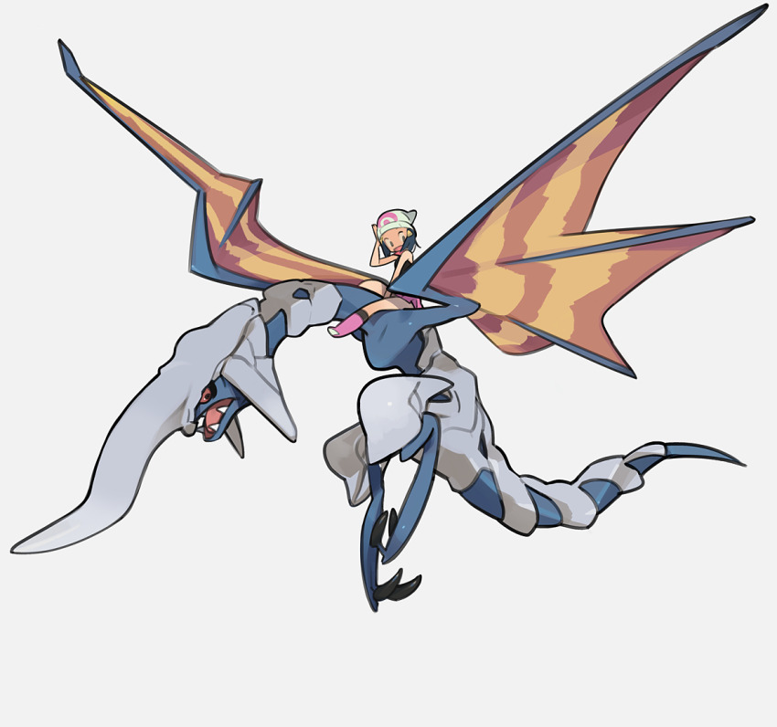 1girl, amiami, beanie, blue_dragon_(panzer_dragoon), blue_eyes, blue_hair, boots, crossover