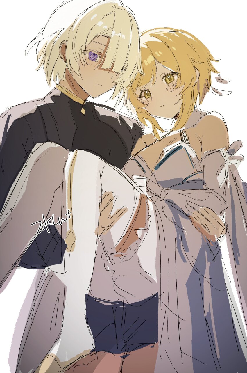 1boy, 1girl, absurdres, blonde_hair, blush, boots, breasts, carrying