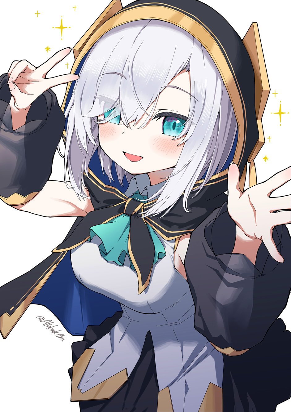 1girl, ars_almal, ars_almal_(1st_costume), ascot, black_cape, black_skirt, blue_ascot, blue_eyes