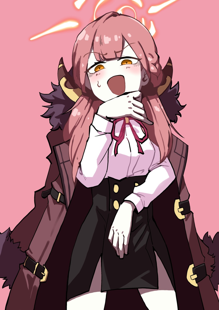 1girl, absurdres, aru_(blue_archive), blue_archive, hand_on_own_face, hand_up, highres, jacket