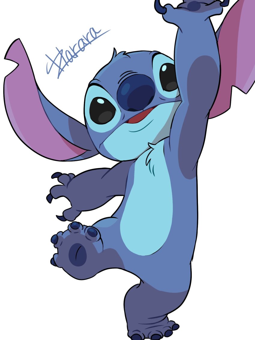artist_name, blue_fur, harara_mk2, highres, lilo_&amp;_stitch, looking_at_viewer, no_humans, open_mouth