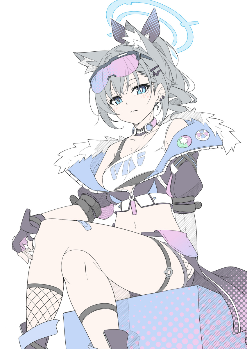 1girl, animal_ear_fluff, animal_ears, black_gloves, black_jacket, blue_archive, blue_eyes, closed_mouth