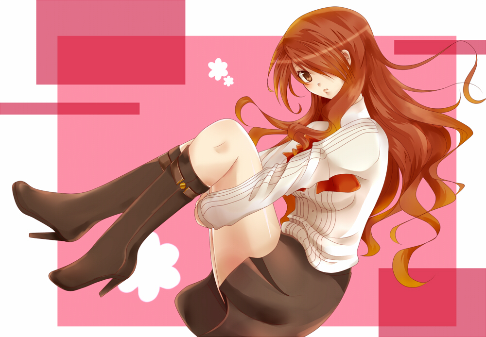 1girl, atlus, bad_id, bad_pixiv_id, boots, female_focus, hair_over_one_eye, high_heel_boots