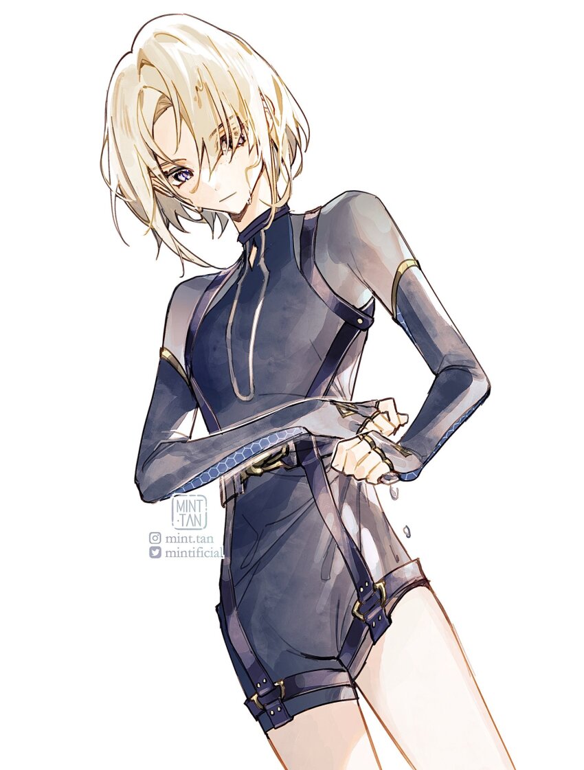 1boy, artist_name, belt, belt_buckle, black_belt, black_gloves, black_shirt, black_shorts