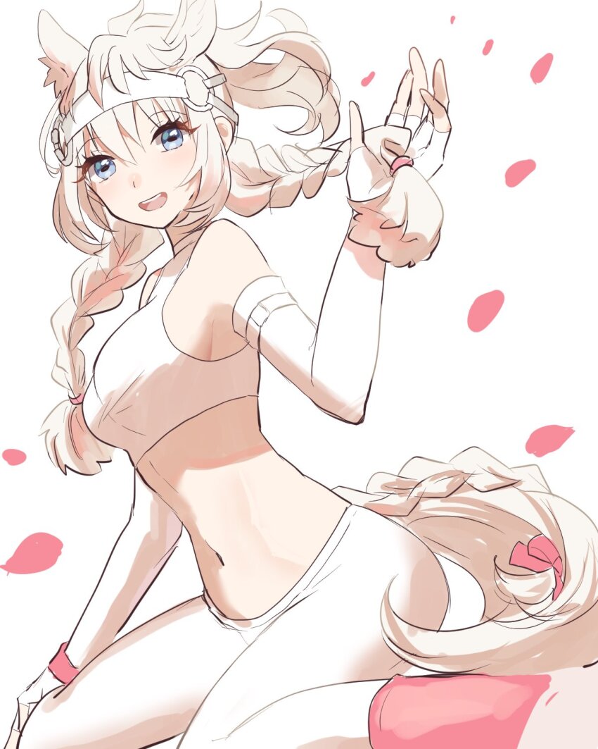 animal_ears, blue_eyes, blush, bow, braid, chicha_(chi_cha_rigbo), elbow_gloves, fingerless_gloves