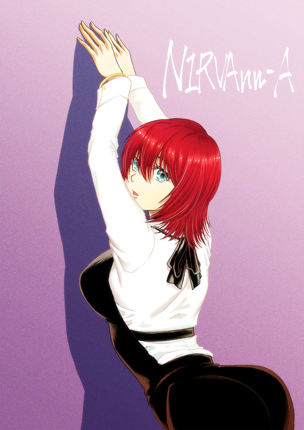 1girl, an'no_natsume, apron, ass, bartender, black_apron, blue_eyes, breasts