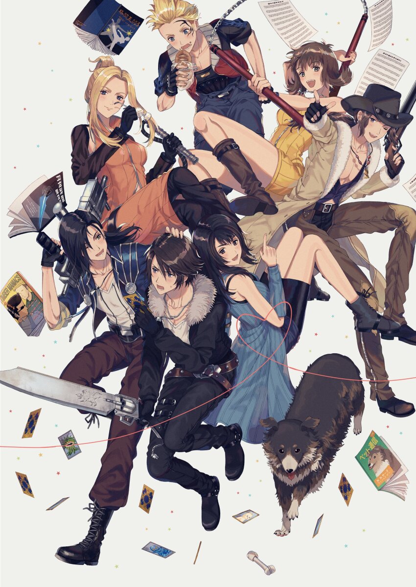 234_(1234!), absurdres, angelo_(ff8), annoyed, arm_up, belt, black_footwear, black_hair