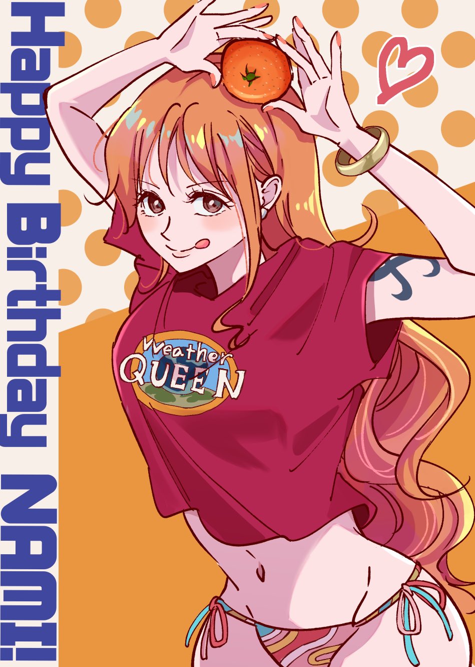 1girl, arms_up, bikini, bikini_under_clothes, birthday, bracelet, breasts, brown_eyes