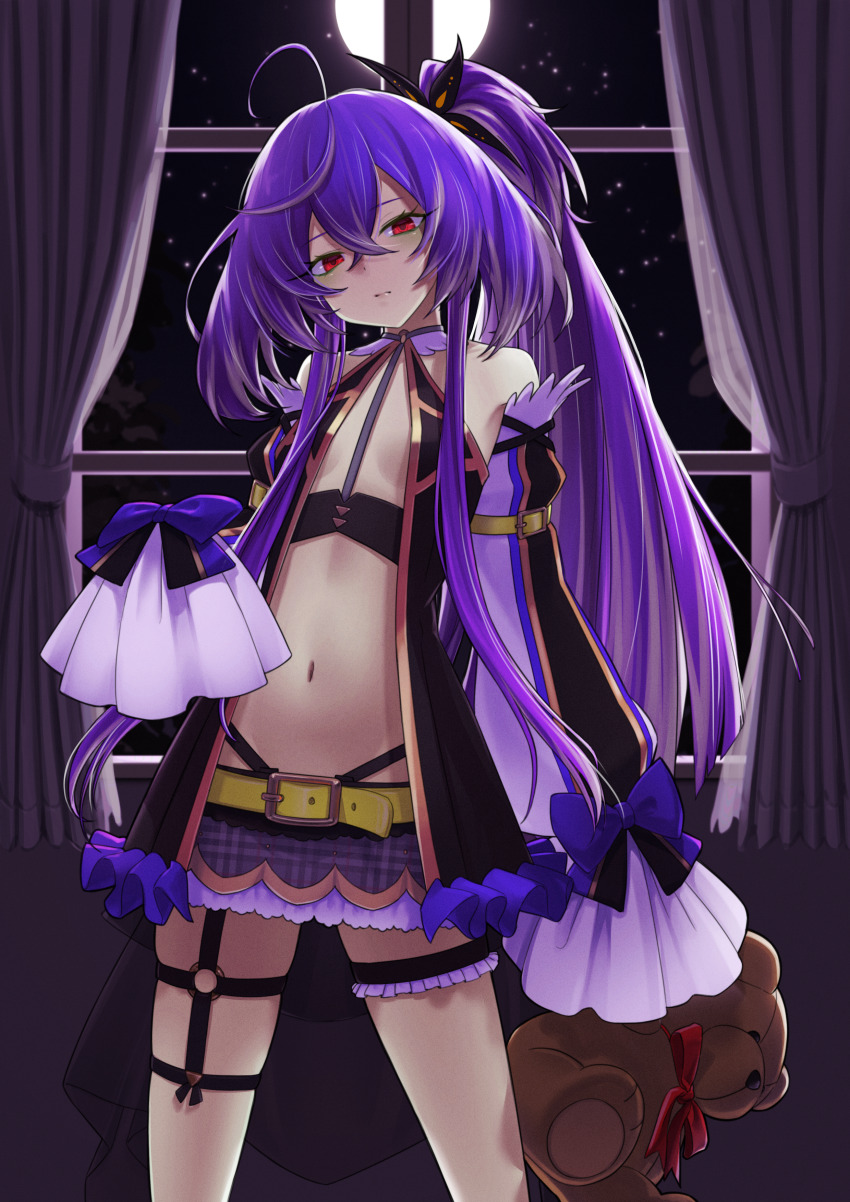 1girl, absurdres, ahoge, arm_belt, belt, between_breasts, black_dress, black_sleeves