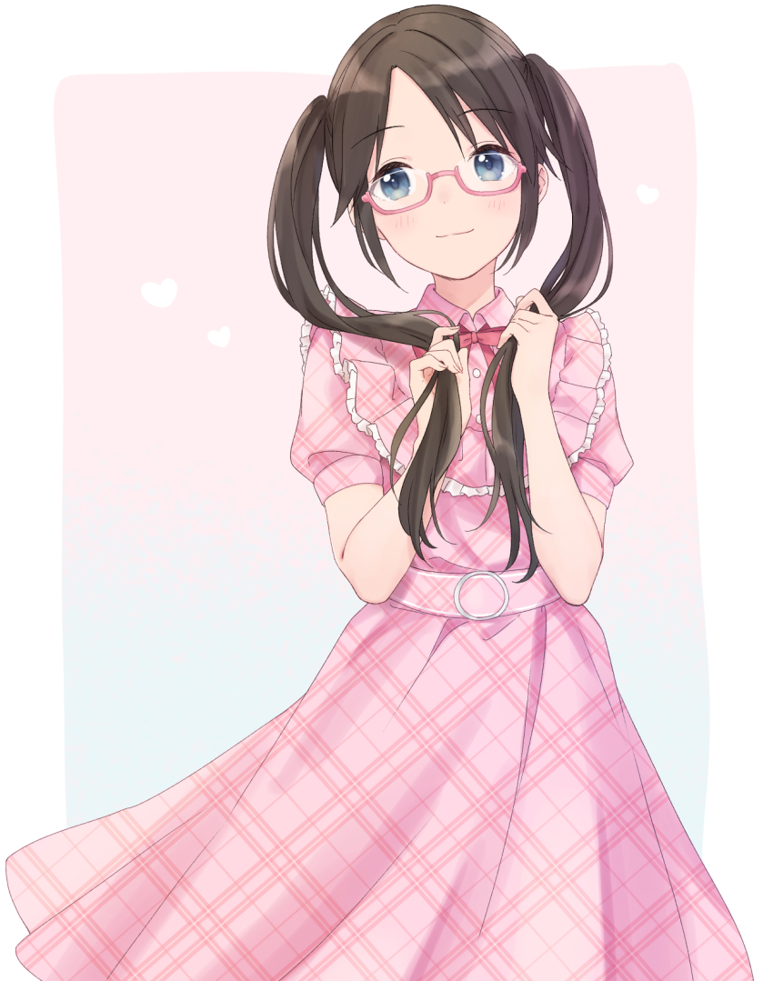 1girl, black_hair, blue_eyes, bow, breasts, closed_mouth, dot_nose, dress