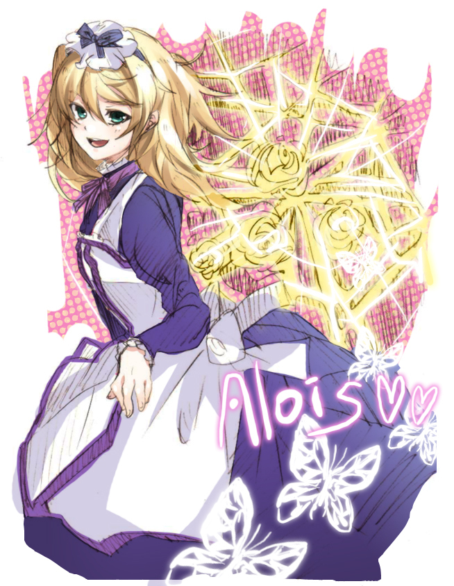 1boy, alois_trancy, arubeni, bad_id, bad_pixiv_id, blonde_hair, crossdressing, crossdressing_(mtf), green_eyes, kuroshitsuji, long_hair, maid, male_focus, male_maid, solo, trap