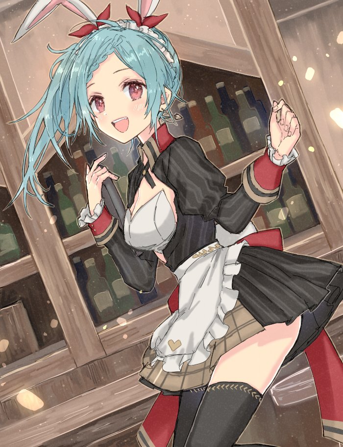 1girl, :d, ahoge, animal_ears, apron, atelier_(series), atelier_sophie, black_thighhighs