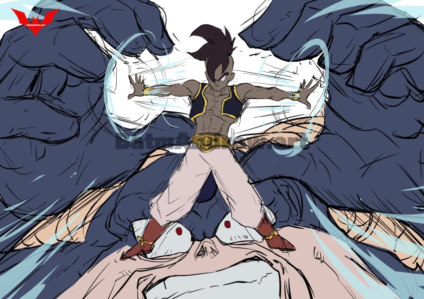 batmandrewart, black_eyes, black_hair, dragon_ball, highres, ki_blast, moro_(dragon_ball), muscular
