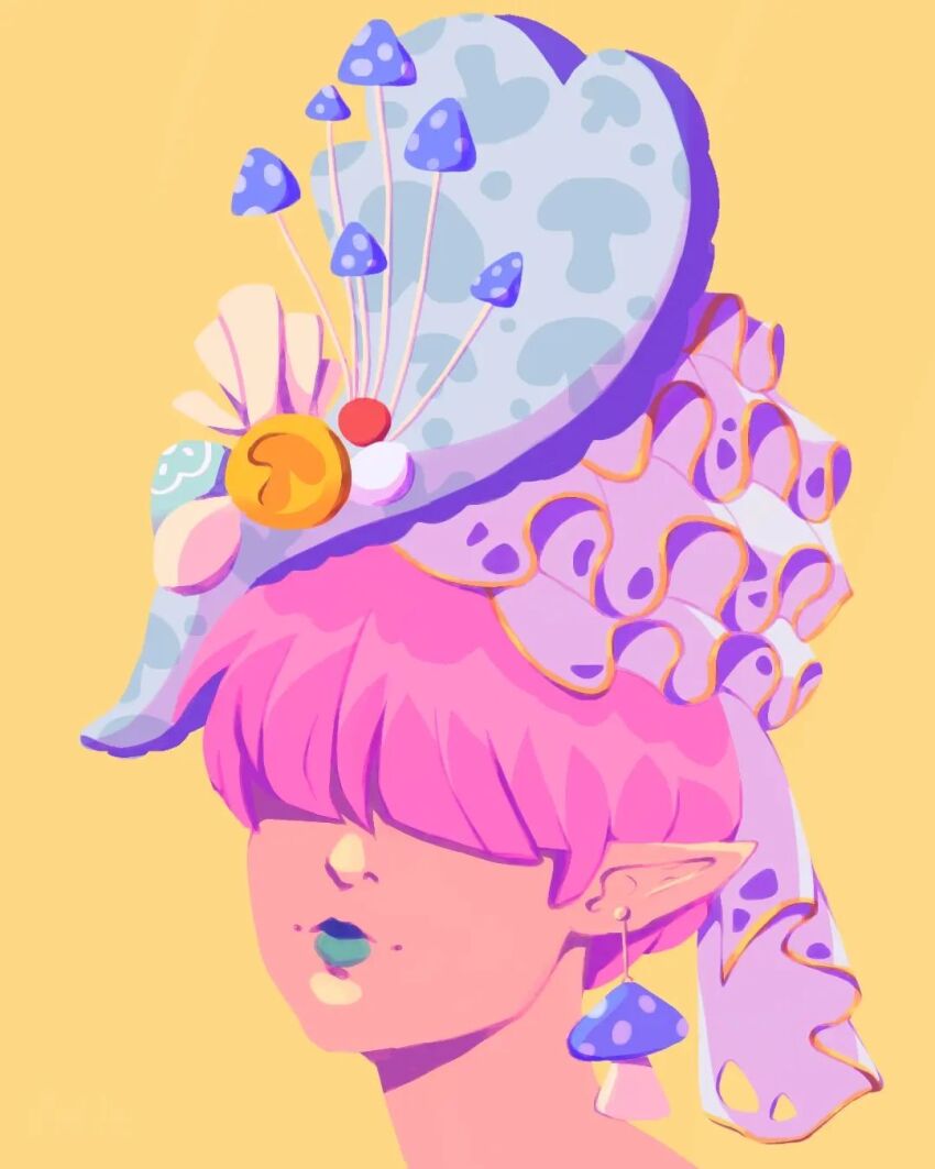 1boy, cece_hat_(zelda), frills, green_lips, hair_over_eyes, highres, link, mangochomper